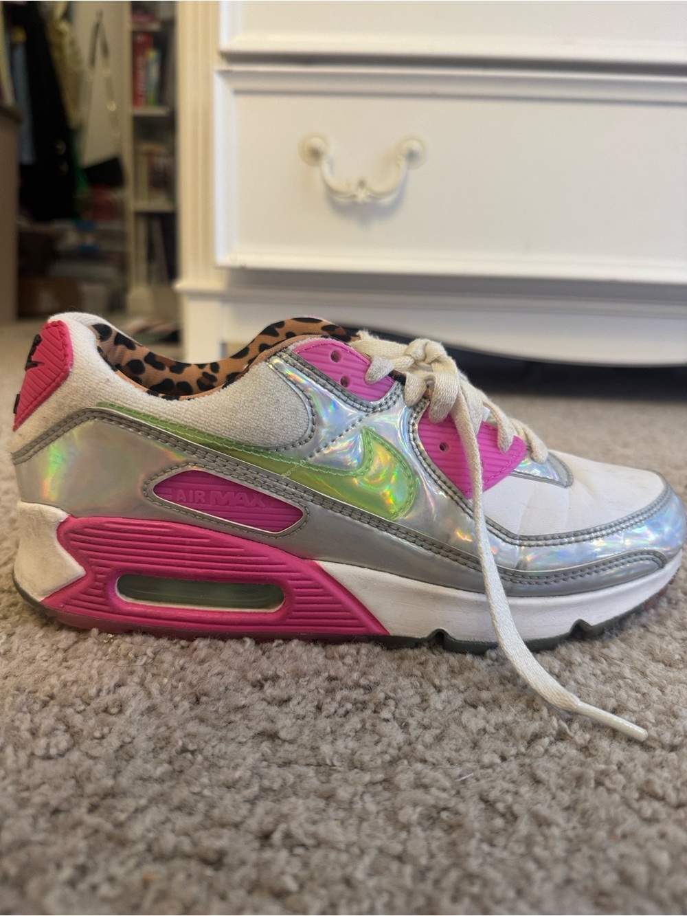 Women’s Iridescent White and Hot Pink Athletic Sneakers